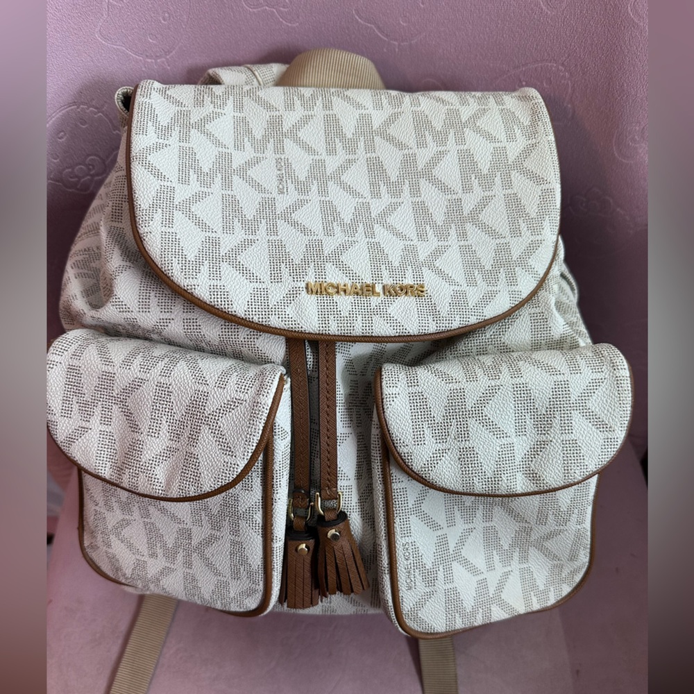 Michael Kors Cream and Brown Backpack